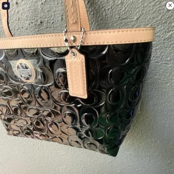Coach Black Patent Leather Tan Tote Bag new with tags - Picture 4 of 16